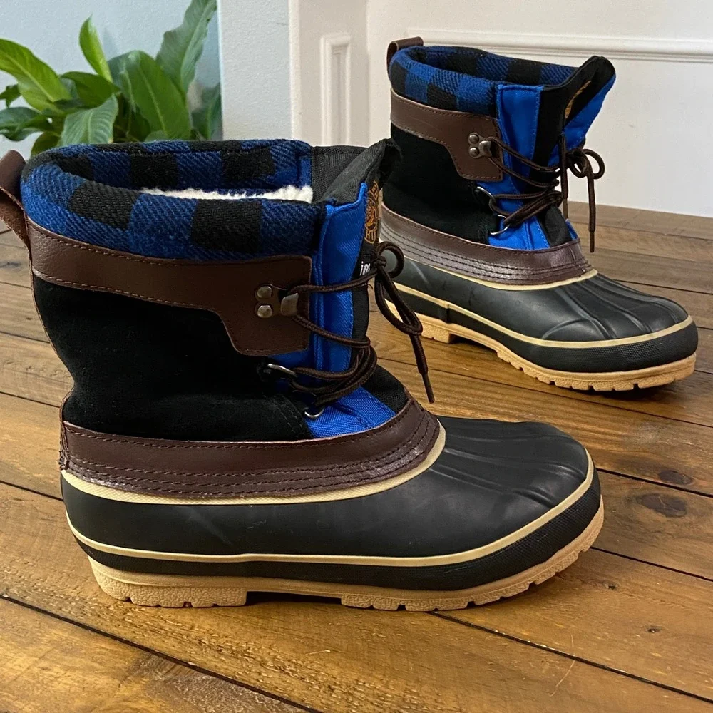 Western Chief Kids Thinsulate Snow Boots Blue Black Plaid Duck Boots Size 5